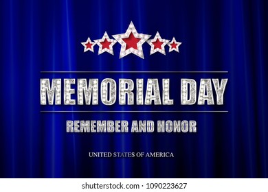 Memorial day background vector art with 5 silver stars. Remember and honor. Illustration