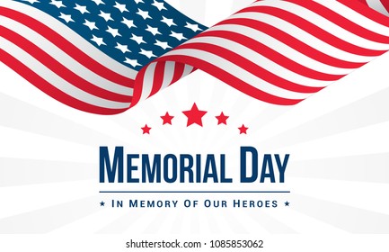 Memorial Day Background Vector illustration, USA flag waving with text.