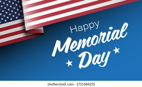 Memorial Day background. Vector illustration with text, stars and ribbon for posters, decoration. White text