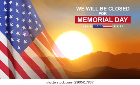 Memorial day background. We will be closed for Memorial Day. EPS10 vector