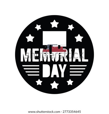 Memorial day badge with american flag and stars black and white