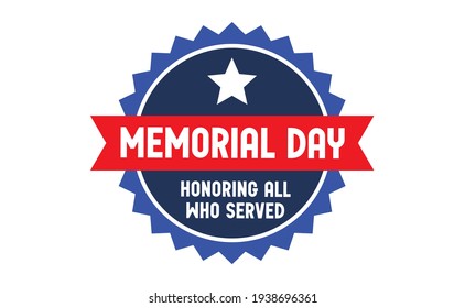 Memorial day badge design. United states veteran national holiday. Red, white and blue american flag colors.