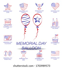icono coloreado con globos conmemorativos del día. Conjunto de iconos de ilustración del día conmemorativo. Los signos y símbolos se pueden utilizar para web, logotipo, aplicación móvil, UI, UX en fondo blanco