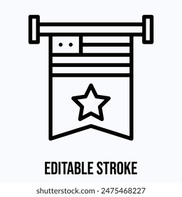 Memorial Day Banner, American Flag Banner Vector Icon. Isolated Lineal Editable Stroke Vector Icon.