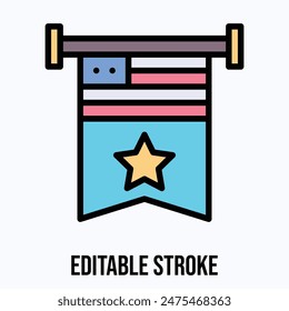 Memorial Day Banner, American Flag Banner Vector Icon. Isolated Lineal Color Editable Stroke Vector Icon.