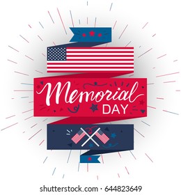 Memorial Day Banner with american flag. Vector