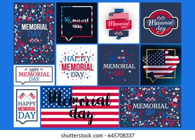 Memorial Day Banner with american flag set. Vector