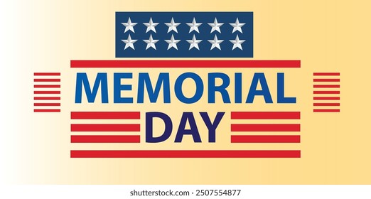 Memorial Day Banner Art with Stars and Stripes American Flag Style Red 