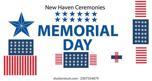 Memorial Day Banner Art with Stars and Stripes American Flag Style Red 