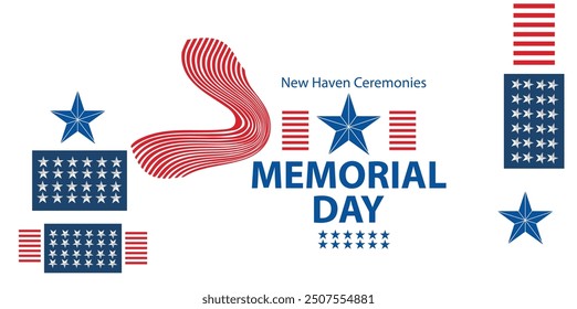 Memorial Day Banner Art with Stars and Stripes American Flag Style Red 