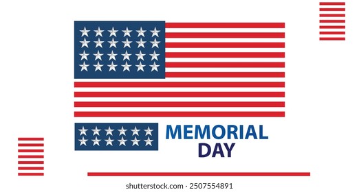 Memorial Day Banner Art with Stars and Stripes American Flag Style Red 