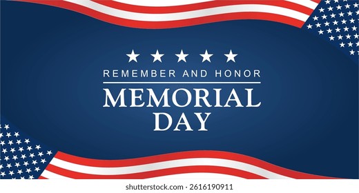 Memorial day. Memorial day banner background with remember and honor text. Vector Illustration.