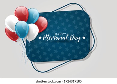 Memorial Day banner. Blue, red, and white usa national colors balloons. Vector illustration.