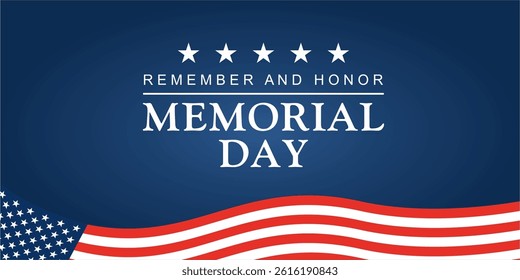 Memorial Day Banner Design on Blue Background. Vector Illustration