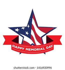 Memorial day banner with flag of United States shaped a star- Vector