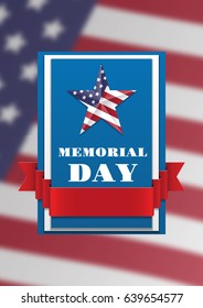 Memorial Day. Banner with red ribbon on top of American flag. Vector.