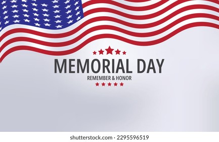 Memorial Day Banner remember and honor,Vector illustration, USA flags waving with stars on bright background