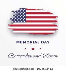 memorial day banner template with text and national flag in shape of brush stroke