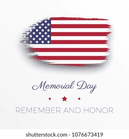 memorial day banner template with text and national flag in shape of brush stroke