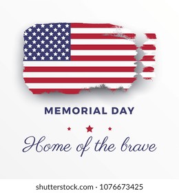 memorial day banner template with text and national flag in shape of brush stroke