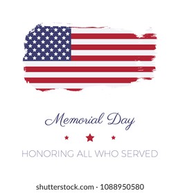 memorial day banner template with text and national flag in shape of brush stroke