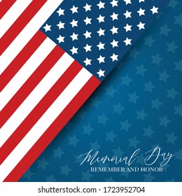 Memorial Day banner. USA flag. Remember and honor. National celebration concept simple design. Vector illustration.