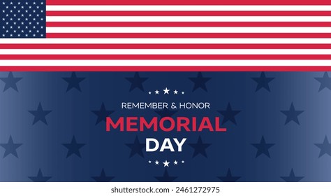 Memorial Day banner with USA flag and stars. Honoring All Who Served. Vector background, banner, poster, card.