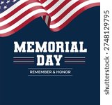 Memorial Day Banner Vector illustration, USA flag waving with stars on bright background.