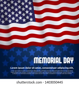 Memorial Day Banner Vector illustration, USA flag waving with stars. Vector illustration.