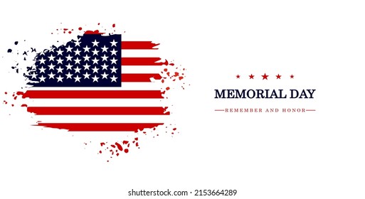 Ilustración del vector de banner del Día Conmemorativo. Tarjeta USA Memorial Day con fondo de pincel en los colores de la bandera nacional de Estados Unidos. espacio de copia