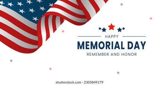 Memorial Day Banner Vector illustration, USA flag waving with stars. Honoring All Who Served.