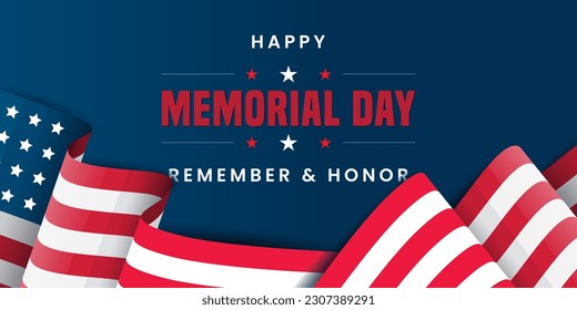 Memorial Day Banner Vector illustration. Usa memorial day celebration. USA flag waving with stars on bright background.