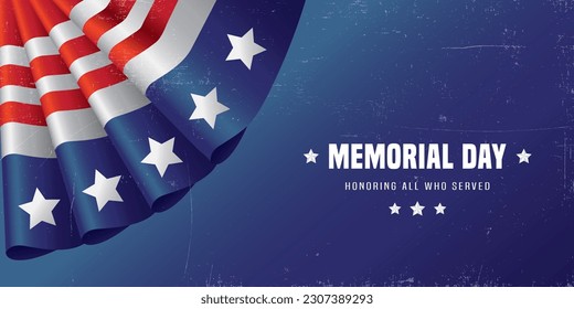 Memorial Day Banner Vector illustration. Usa memorial day celebration. USA flag waving with stars on bright background.