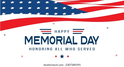 Memorial Day Banner Vector illustration. Usa memorial day celebration. USA flag waving with stars on bright background.