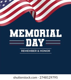 Memorial Day Banner Vector illustration, USA flag waving with stars on bright background.