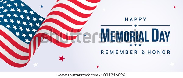 Memorial Day Banner Vector\
illustration, USA flag waving with stars on bright\
background.