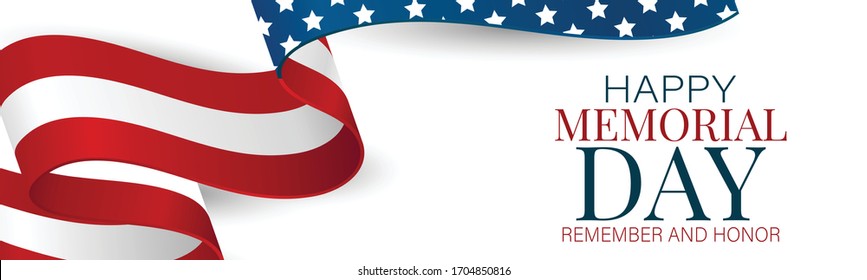 Memorial Day banner, website or newsletter header. Background with American national flag ribbon. United States of America holiday celebration concept. Vector illustration.