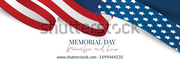 Memorial Day banner,\
website or newsletter header. Background with American national\
flag ribbon. United States of America holiday celebration concept.\
Vector illustration.