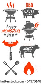 Memorial Day Barbecue Party Greeting Cards. Hand Lettering Cookout BBQ Party Invitation.