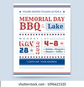 Memorial Day Barbeque BBQ flyer invitation design template vector