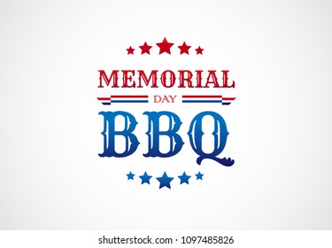 Memorial Day BBQ Barbeque Sign Invitation Vector Logo Illustration. Great For Memorial Day Grill Posters, Memorial Day Weekend Barbecue Events And Other Banners Design