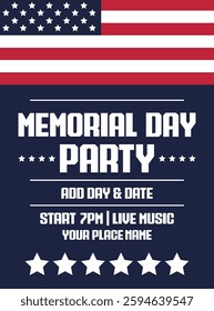 Memorial day big party flyer poster social media post design