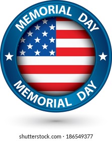 Memorial day blue label with USA flag, vector illustration