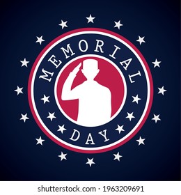 Memorial day button with a US army man silhouette - Vector illustration