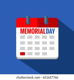 memorial day calendar  Vector EPS 10 illustration.