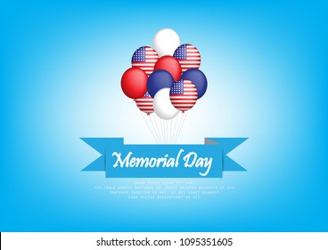Memorial day card with American balloon vector design illustration eps.10