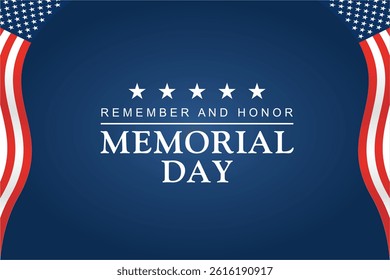 Memorial Day Card - American Flag On blue With Remember And Honor Text.