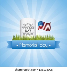 memorial day card over blue background. vector illustration