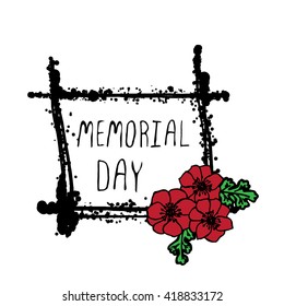 Memorial day card with red poppies and black stains. Text - Memorial Day