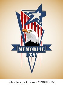 Memorial Day card. Star stylized as the American flag and head of eagle.Color vector illustration.